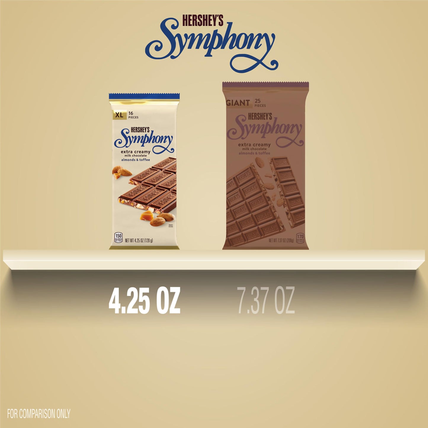 HERSHEY'S SYMPHONY Chocolate Almond Toffee XL, Candy Bars, 4.25 oz (16 Pieces, 12 Count)