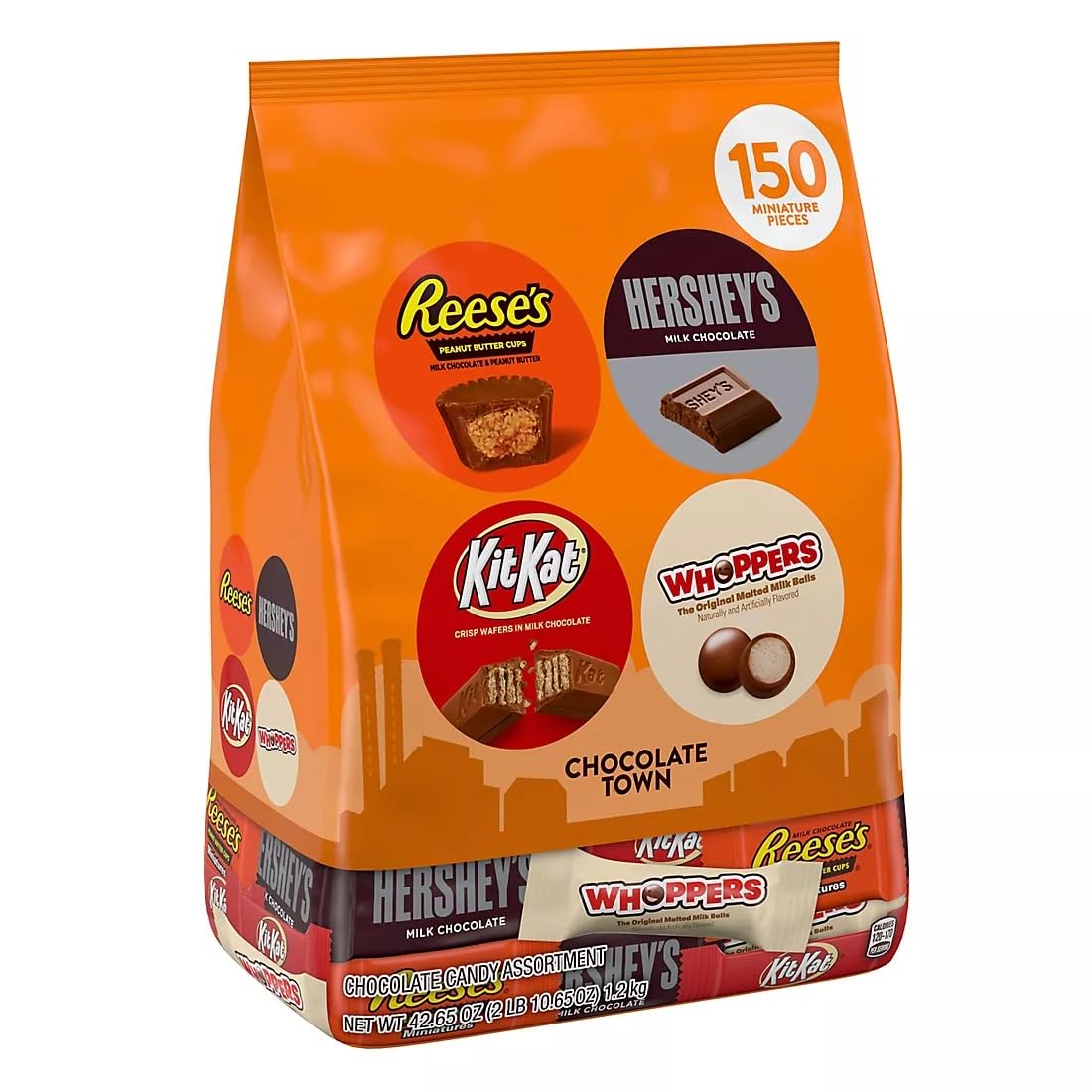 Hershey's Chocolate Town Candy Assortment Miniature Pieces (Hershey's, Reese's, Kit Kat, Whoppers) 150 ct Bag