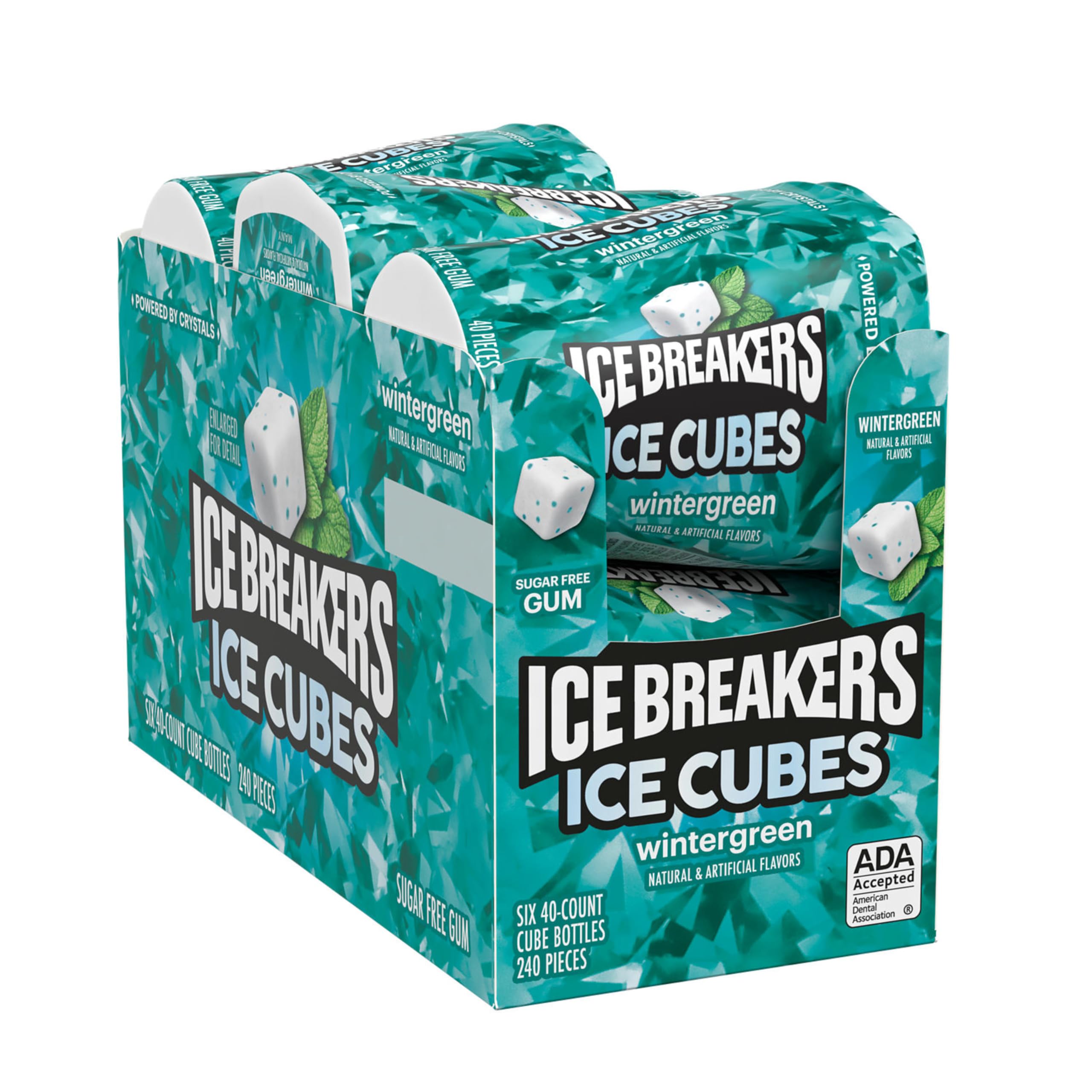 ICE BREAKERS Ice Cubes Wintergreen Flavored Sugar Free Chewing Gum Bottles, 3.24 oz (6 Count, 40 Pieces)