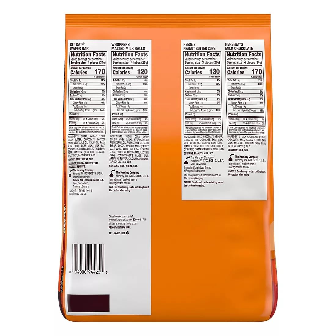 Hershey's Chocolate Town Candy Assortment Miniature Pieces (Hershey's, Reese's, Kit Kat, Whoppers) 150 ct Bag