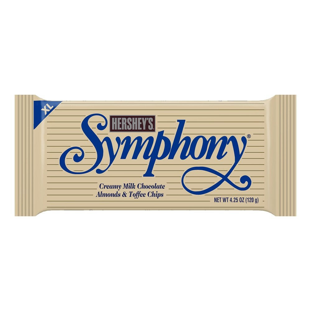 HERSHEY'S SYMPHONY Chocolate Almond Toffee XL, Candy Bars, 4.25 oz (16 Pieces, 12 Count)