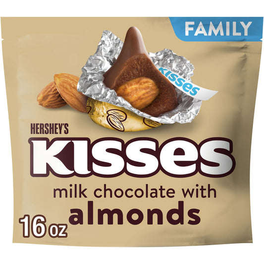 HERSHEY'S KISSES Milk Chocolate with Almonds Candy Family Pack, 16 oz