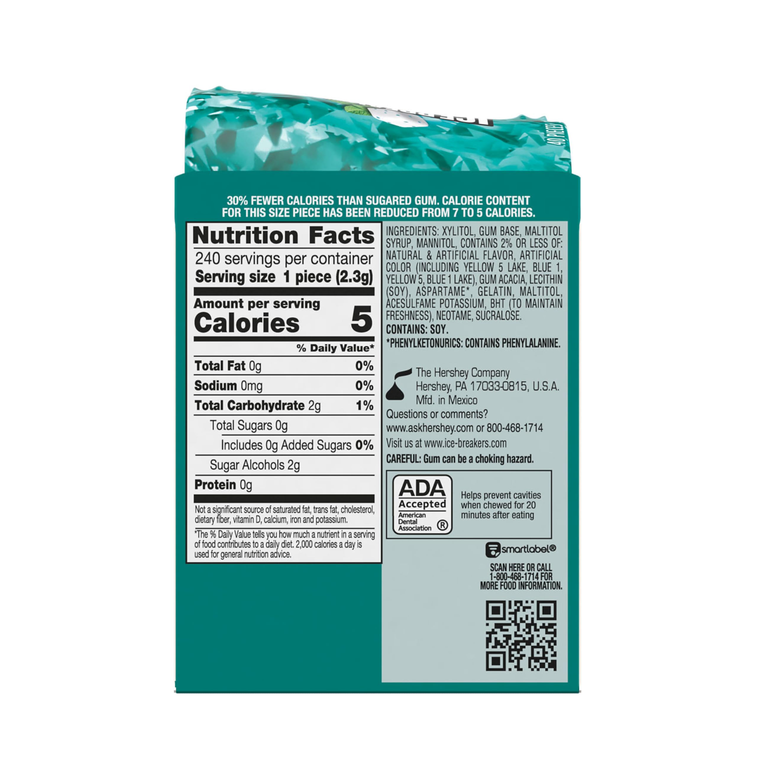 ICE BREAKERS Ice Cubes Wintergreen Flavored Sugar Free Chewing Gum Bottles, 3.24 oz (6 Count, 40 Pieces)