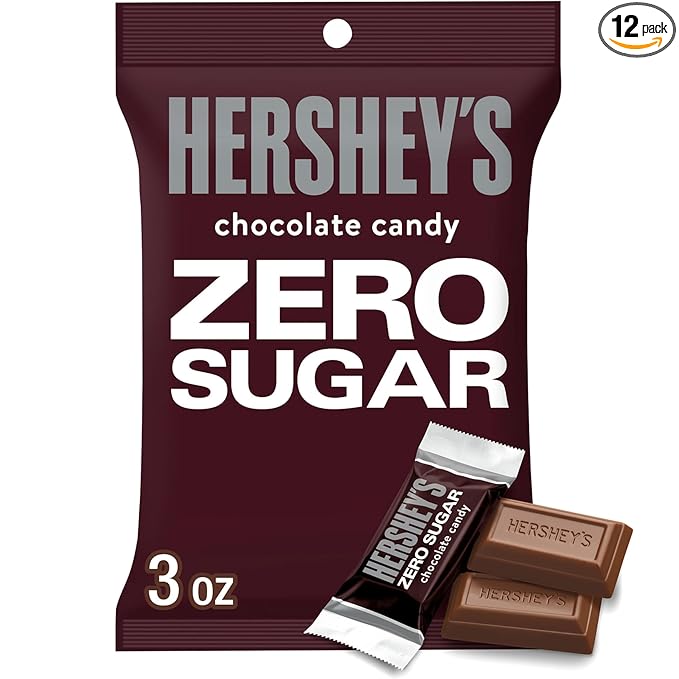HERSHEY'S Zero Sugar Chocolate Candy Bars – 3 oz Bags, 12 Count Bulk Pack