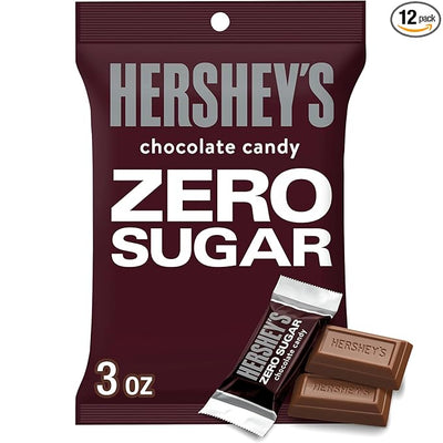 HERSHEY'S Zero Sugar Chocolate Candy Bars – 3 oz Bags, 12 Count Bulk Pack