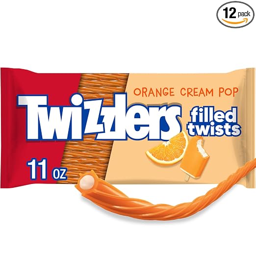 TWIZZLERS Orange Cream Filled Twists 12-Pack (11oz) | Low-Fat Kosher Candy