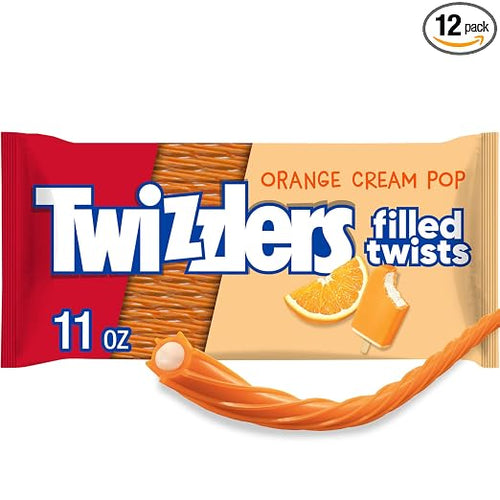 TWIZZLERS Orange Cream Filled Twists 12-Pack (11oz) | Low-Fat Kosher Candy