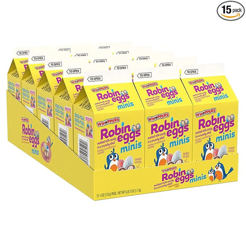 WHOPPERS Mini Robin Eggs Malted Milk Easter Candy – 4 oz Cartons (15 Count Bulk)