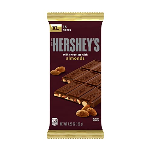 HERSHEY'S Milk Chocolate with Almonds XL, Candy Bars, 4.25 oz (12 Count, 16 Pieces)