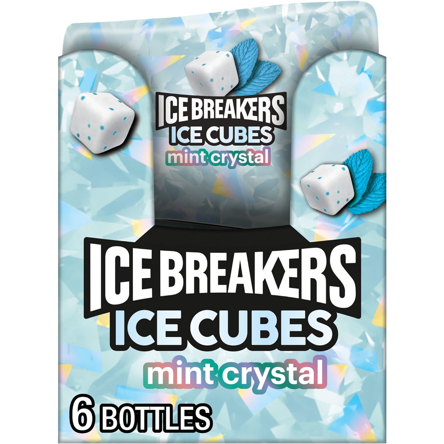 ICE BREAKERS Ice Cubes Mint Crystal Sugar Free Chewing Gum Bottles, 3.24 oz (6 Count, 40 Pieces)