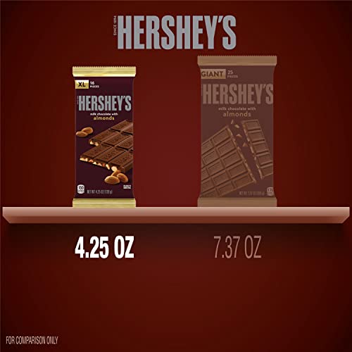 HERSHEY'S Milk Chocolate with Almonds XL, Candy Bars, 4.25 oz (12 Count, 16 Pieces)