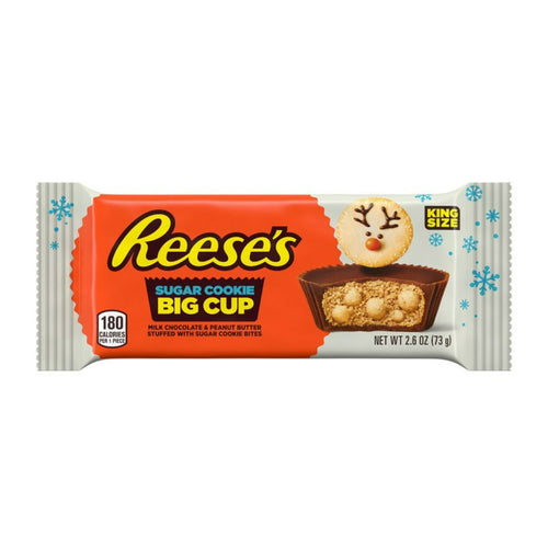 Reese's Big Cup Peanut Butter Sugar Cookie Milk Chocolate – Holiday King Size, 16 Pack (2.6 oz Each)