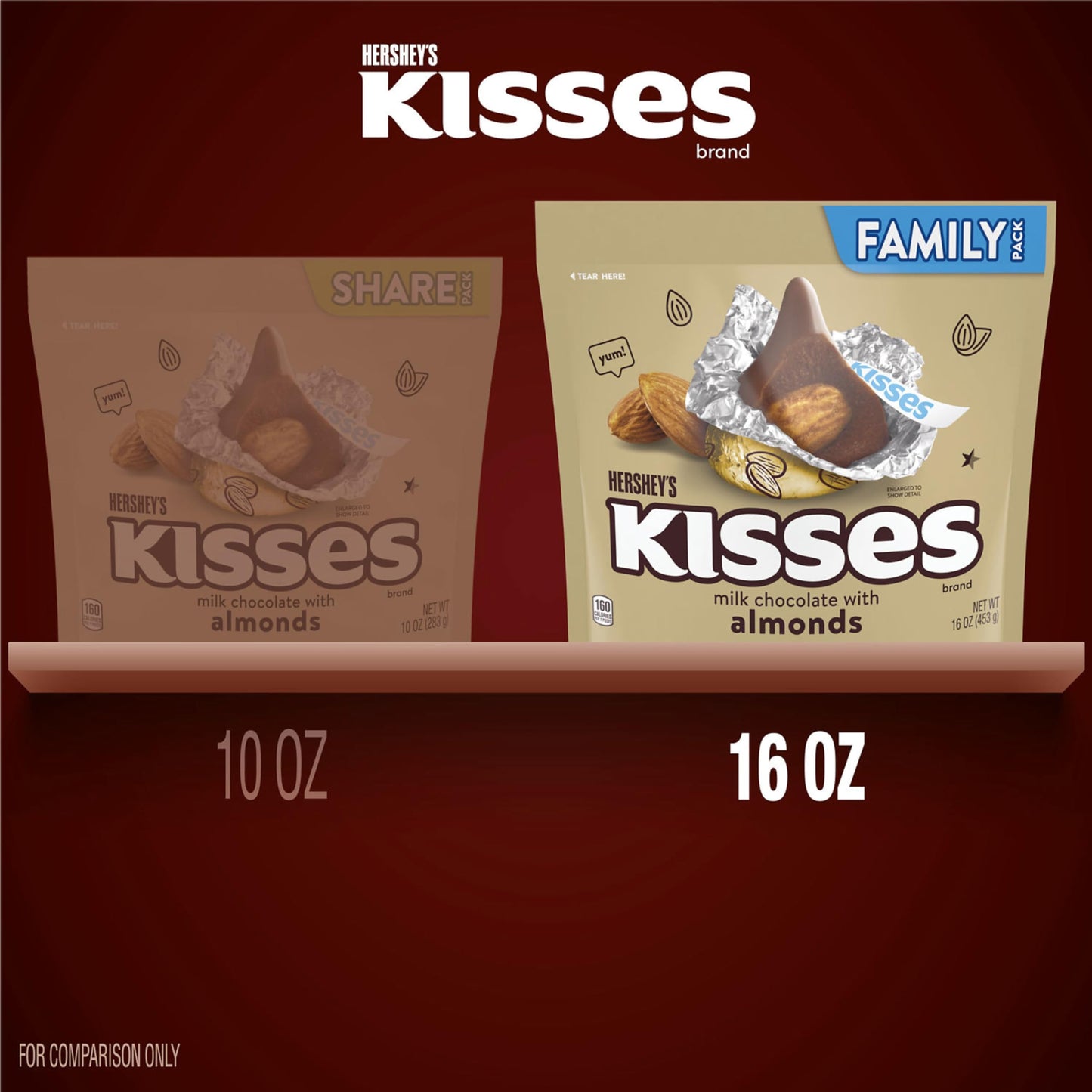 HERSHEY'S KISSES Milk Chocolate with Almonds Candy Family Pack, 16 oz
