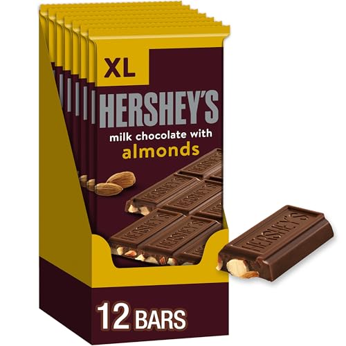 HERSHEY'S Milk Chocolate with Almonds XL, Candy Bars, 4.25 oz (12 Count, 16 Pieces)