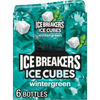 ICE BREAKERS Ice Cubes Wintergreen Flavored Sugar Free Chewing Gum Bottles, 3.24 oz (6 Count, 40 Pieces)