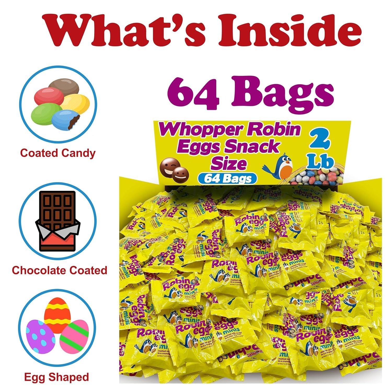 Whoppers Robin Eggs Candy – 64 Count Snack Size Milk Chocolate Malted Balls