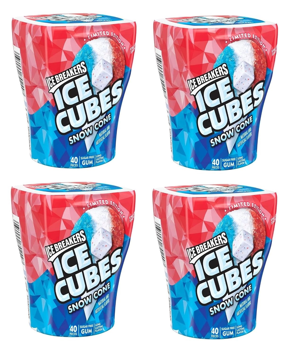 Ice Breakers Ice Cubes Snow Cone Sugar Free Gum 4 Pack