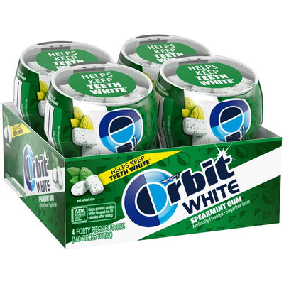 ORBIT White Spearmint Sugar-Free Chewing Gum – 40-Piece Resealable Bottle, Pack of 4