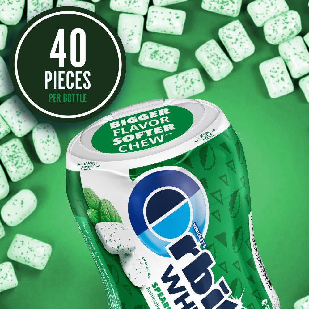 ORBIT White Spearmint Sugar-Free Chewing Gum – 40-Piece Resealable Bottle, Pack of 4
