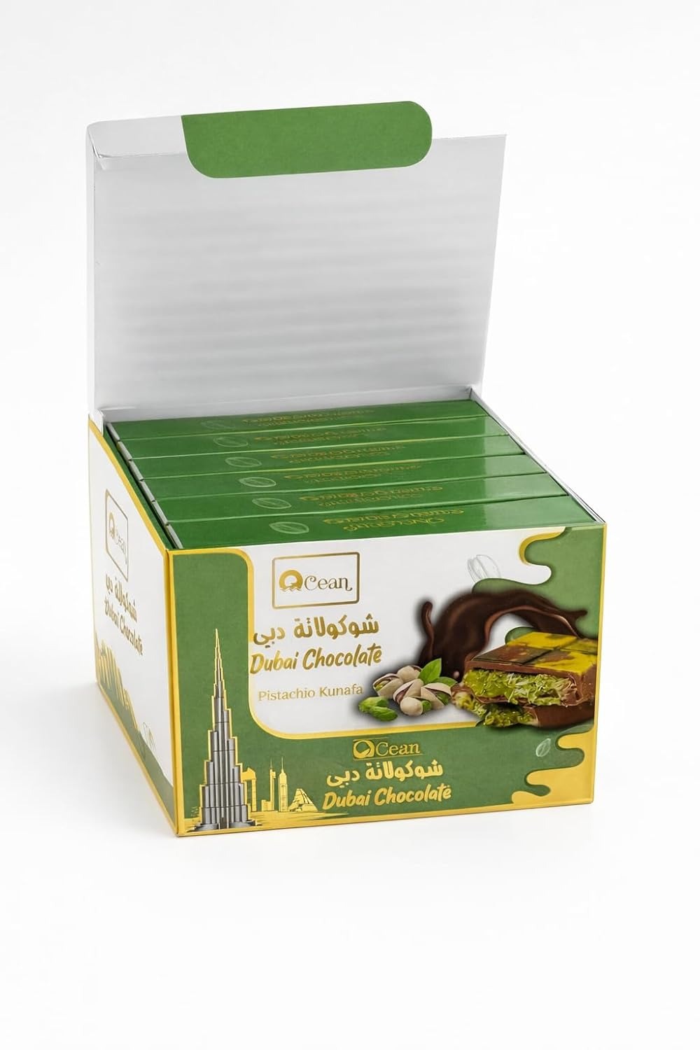 Pistachio Kunafa Dubai Chocolate Bars – 3.53 oz, Pack of 6 | Made in Dubai