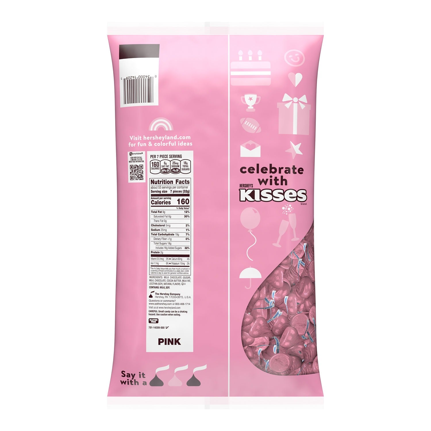 Pink Chocolate Candy Kisses Milk Chocolate 1 lb Kosher